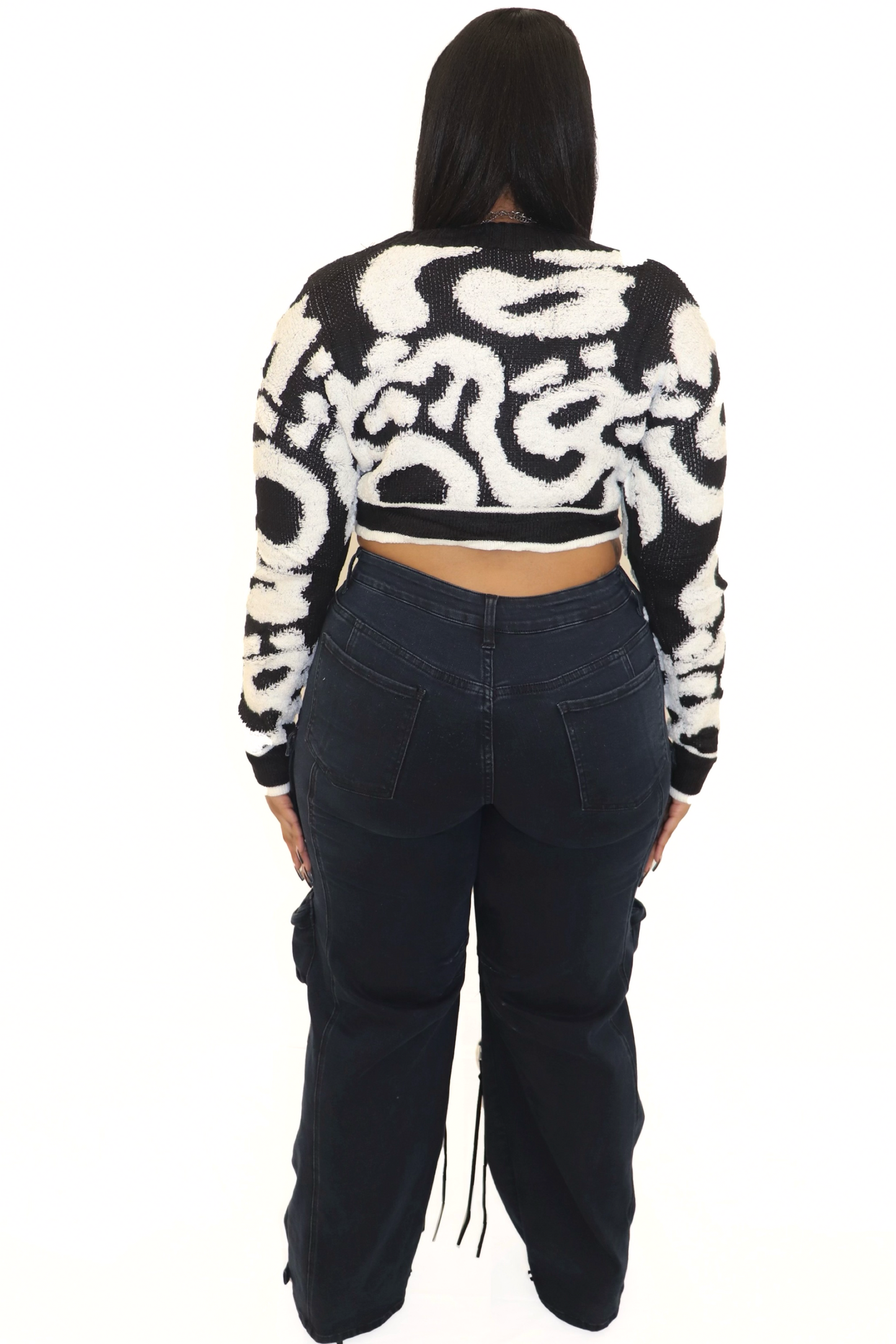 Color Block Cropped V-Neck Sweater
