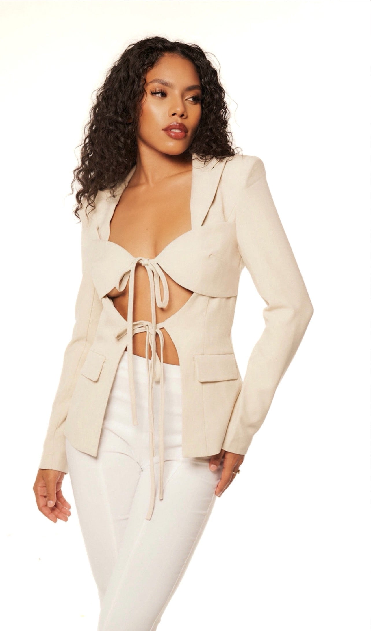 Date Night Fitted Laced Up Front Blazer